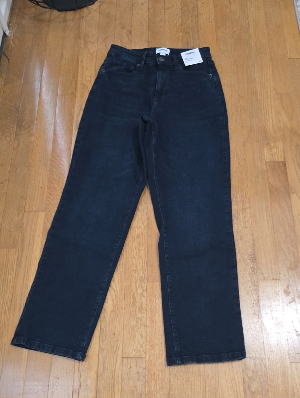 SONOMA Brand Womens High-Rise Straight Leg Deep Indigo Curvy Stretch Jeans 4